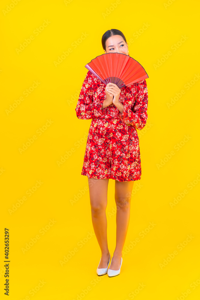 Portrait beautiful young asian woman smile in action