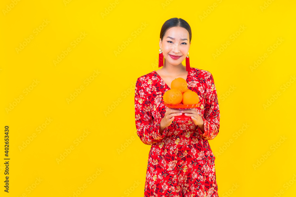 Portrait beautiful young asian woman with orange fruit Portrait beautiful young asian woman with orange fruit