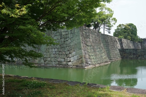 Moat and stone fortress at former Imperial Villa Nijo-jo, Nijo Castle, in Kyoto, Japan ‐ 京都 二条城 お堀 