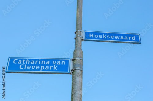 Street Sign Hoeksewaard And Catharina Van Clevepark At Amstelveen The Netherlands 2019 photo