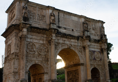 Arch of Constantine ( Arco di Costantino ) , A 21m-high Roman structure made up of 3 arches decorated with figures and battle scenes.Rome,Italy. photo