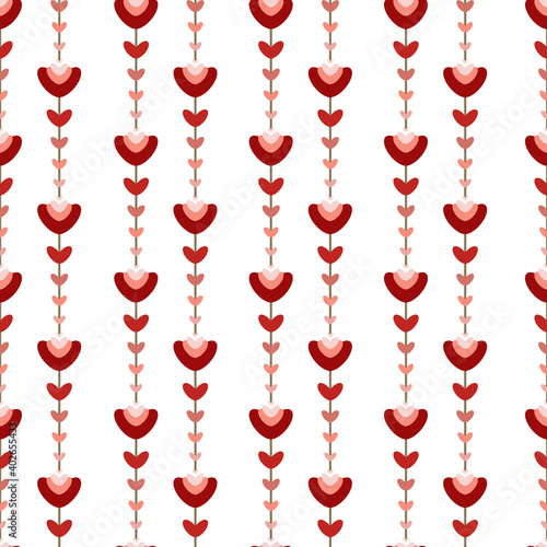 Simple heart flower pattern on white background. Vector seamless texture. For wrapping paper, wallpaper, textile, gift bags.