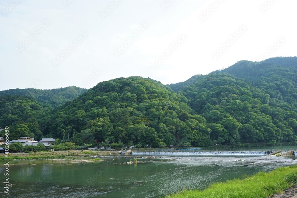 Landscape of Katsuragawa River from Togetsu Bridge  in Arashiyama, Kyoto prefecture, Japan - 京都 嵐山 桂川