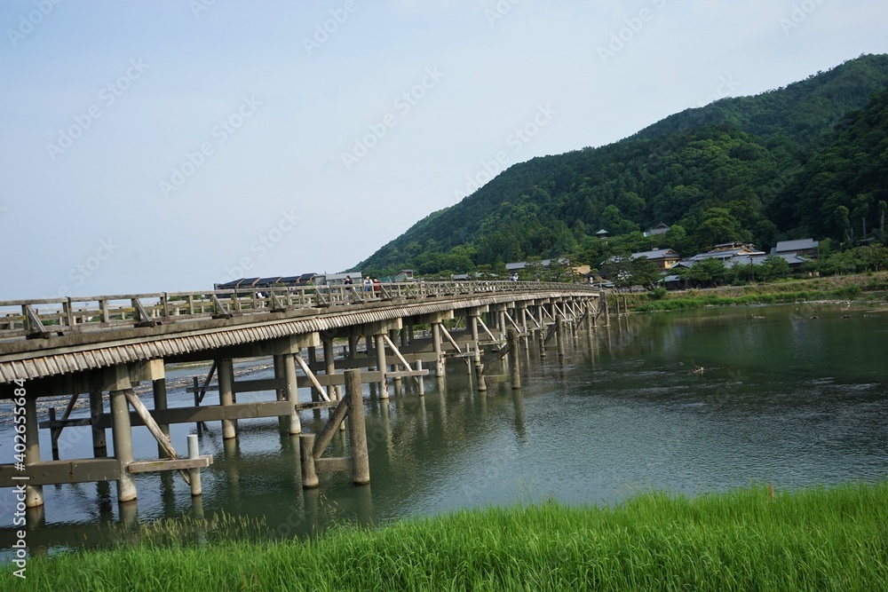 Landscape of Togetsu Bridge, Togetsukyo, in Arashiyama, Kyoto prefecture, Japan - 日本 京都 嵐山 渡月橋と桂川