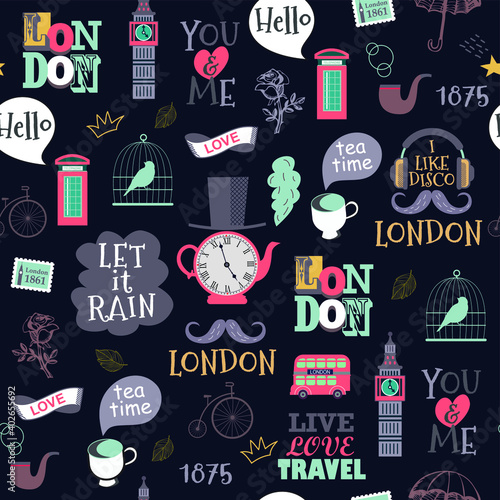 vintage London seamless vector pattern. british victorian newspaper retro style background for print, wallpaper, cover, textile, fabric