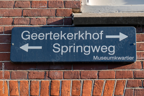 Street Sign Geertekerkhof And Springweg Street At Utrecht The Netherlands 27-12-2019 photo