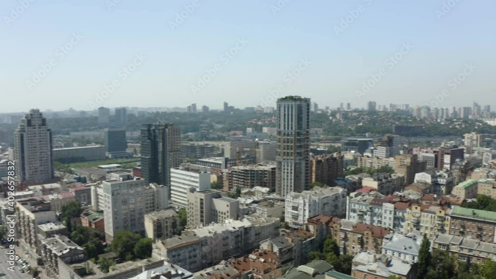 Aerial View of Buildings on the Old Narrow European Streets with Colorful Houses. Panoramic View To Kiev. Kyiv, Ukraine aerial view of the city. Kiev Aerial View of Buildings on the Old Narrow European Streets with Colorful Houses. Panoramic View To Kiev. Kyiv, Ukraine aerial view of the city. Kiev