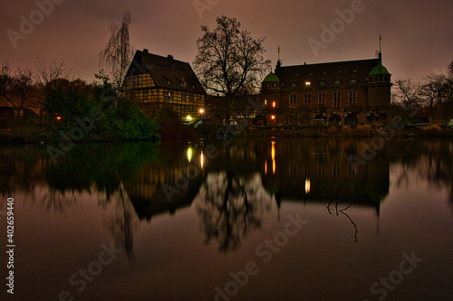Water castle In Gladbeck Wittringen after sunset