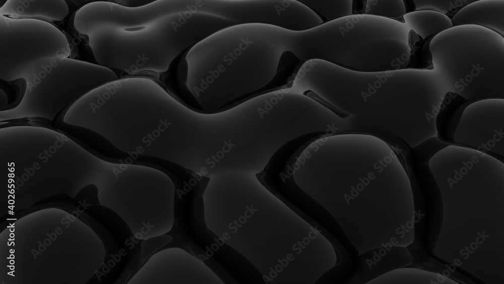 Obraz premium Abstract black background. Smooth black wave. Glossy Plastic. Dark luxury texture. Oil, petroleum. Black tar, gum. 3d rendering