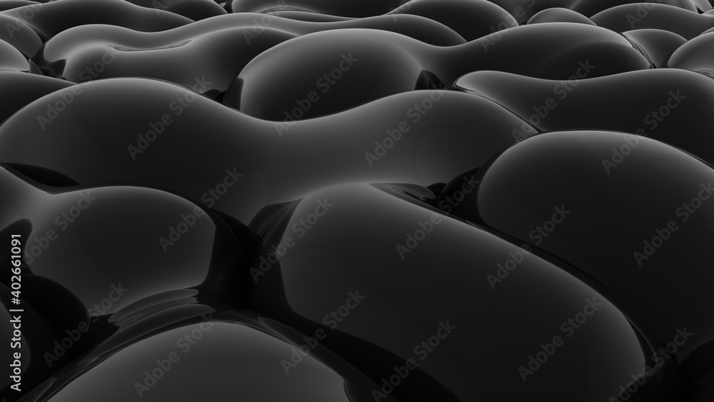 Obraz premium Abstract black background. Smooth black wave. Glossy Plastic. Dark luxury texture. Oil, petroleum. Black tar, gum. 3d rendering