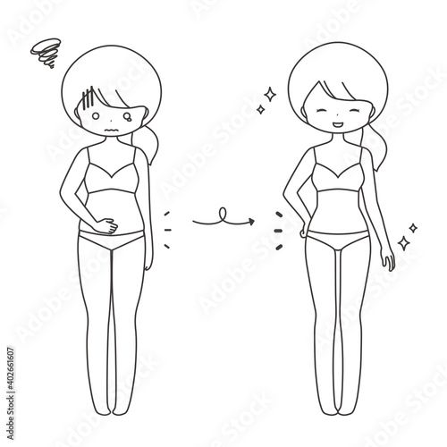 ダイエット　ビフォーアフター　女性　[線のみ]