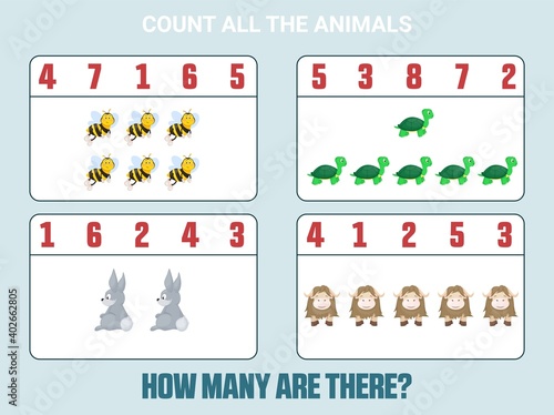 Counting Game for Preschool Children. Home schooling. Educational a mathematical game.