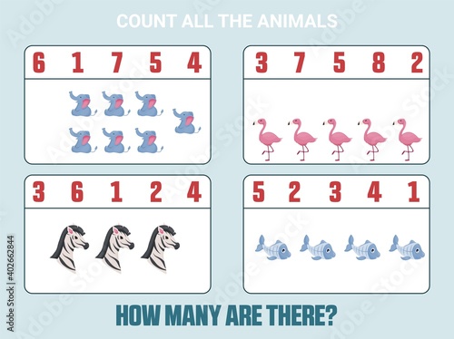 Counting Game for Preschool Children. Home schooling. Educational a mathematical game.