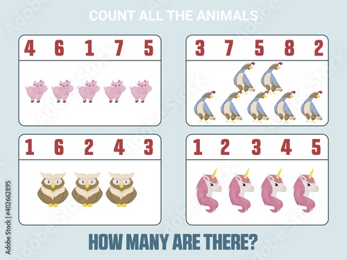 Counting Game for Preschool Children. Home schooling. Educational a mathematical game.