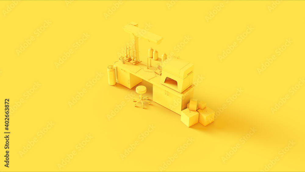 Yellow Laboratory Scientific Equipment 3d illustration render