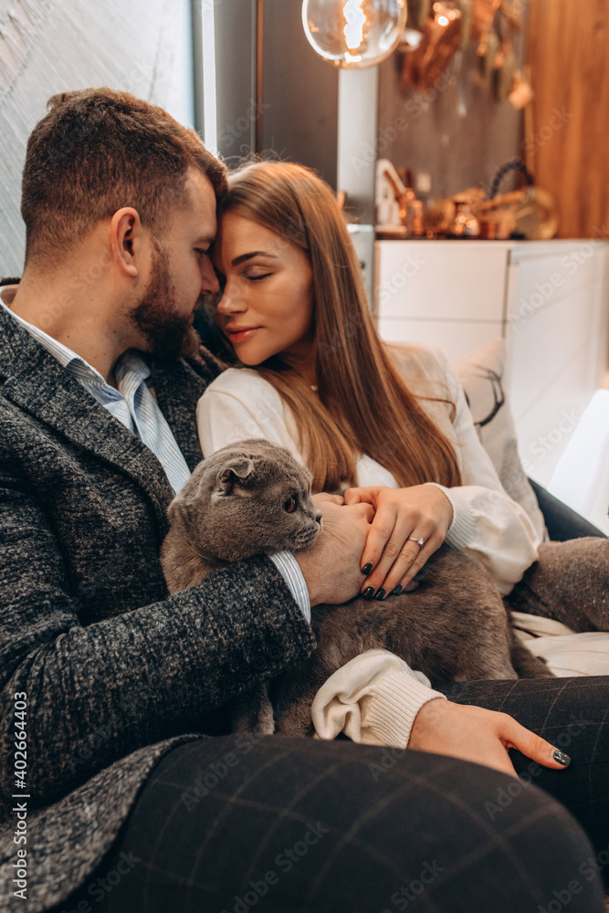 Portrait of a gray shorthaired cat in her arms. Portrait of a gray shorthaired cat in her arms.