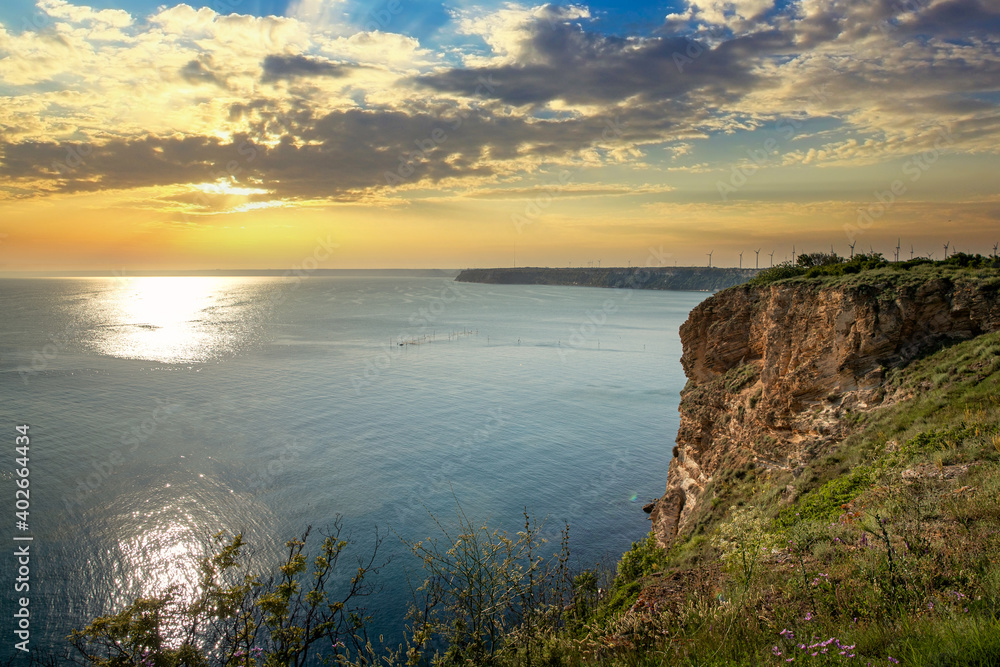 Kaliakra cliffs on sun set, Bulgaria.