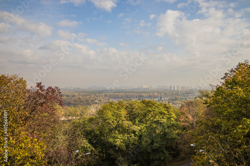 View of the autumn left bank in Kyiv  Ukraine