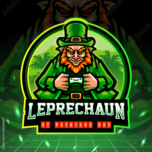 St. Patricks day leprechaun mascot esport logo design.