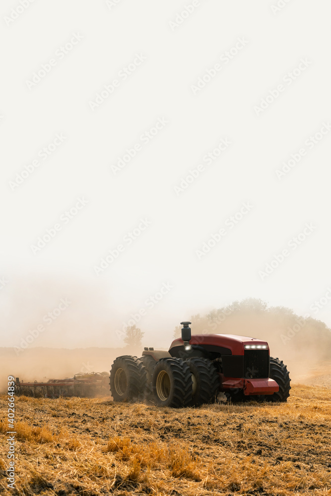Naklejka premium Autonomous tractor working on the field. Smart farming 