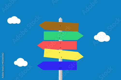 illustration of a sign direction post with clouds, destination questions decision life