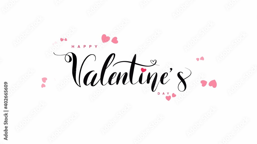Valentines day hand lettering with  heart  background with heart isolated On White Background