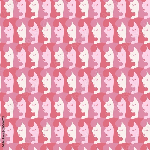 Fototapeta Naklejka Na Ścianę i Meble -  Abstract Pink Silhouette Women Profile Vector Seamless Pattern