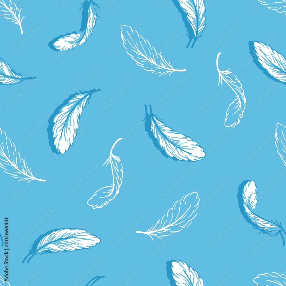 Silent Pure Feather and Blue Sky Vector Seamless Pattern
