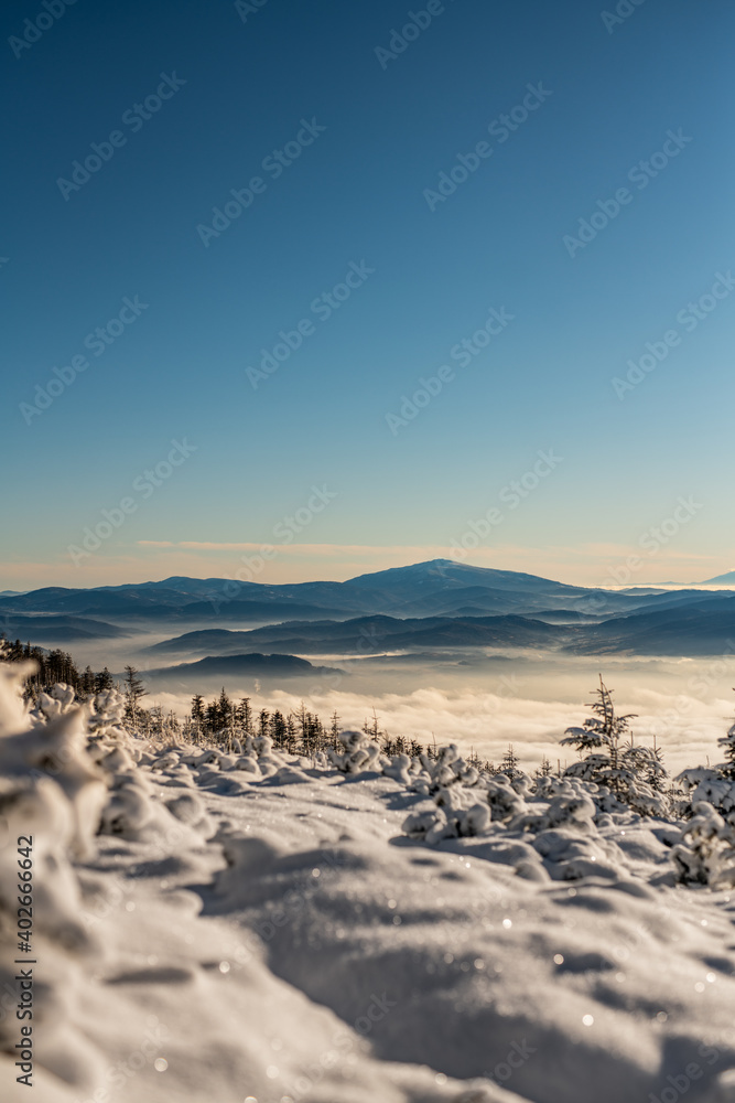 Szczyrk - Skrzyczne - mountain trail winter - Silesian Beskids - beautiful winter landscape