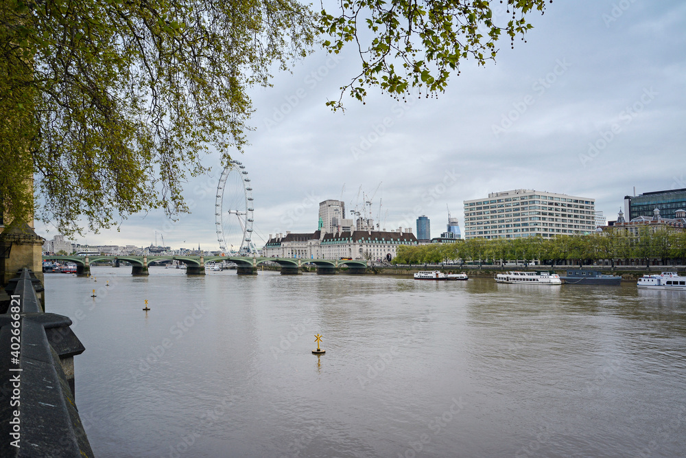 London afternoon Cityscape. London eye, County Hall, Westminster Bridge from the Houses of Parliament. UK London afternoon Cityscape. London eye, County Hall, Westminster Bridge from the Houses of Parliament. UK
