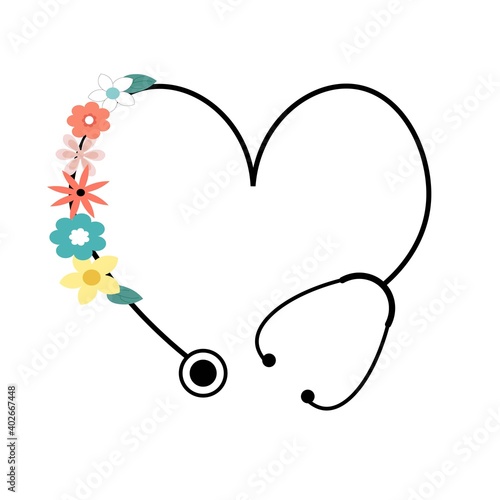 flower floral heart stethoscope vector	