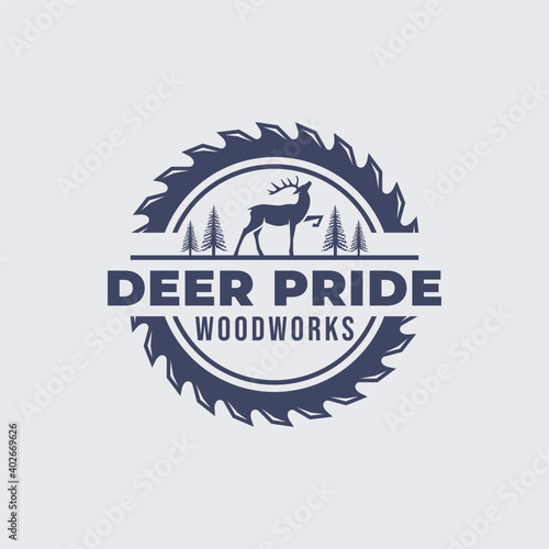 A strong carpenter's logo with a deer, woodworking logo, construction logo
