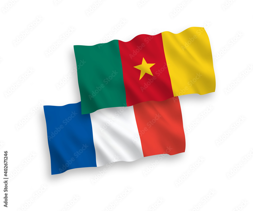 Flags of France and Cameroon on a white background
