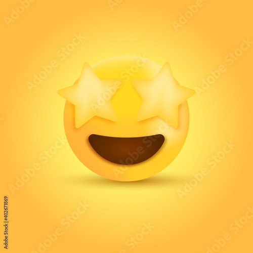 Grinning Face with Star Eyes, 3d emoji with Starry Eyes, Wow Face, Star Eyes emoticon, Excited emotion, amazing character