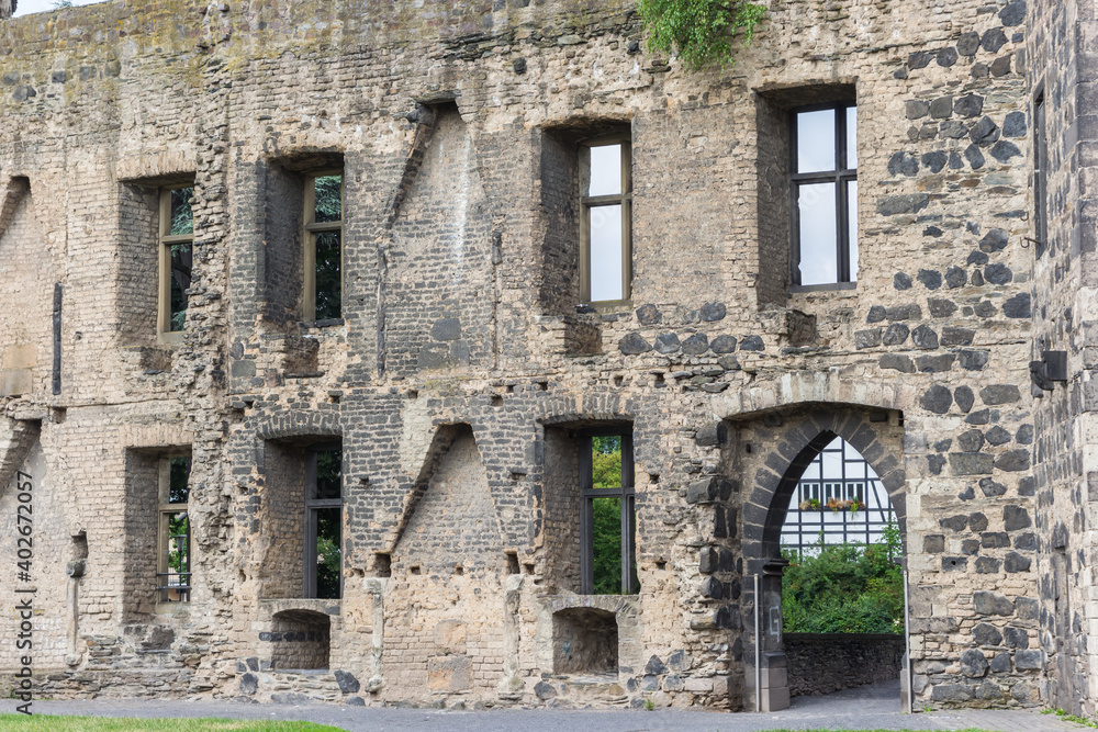 Windows and entrance of the castle ruins in Andernach, Germany