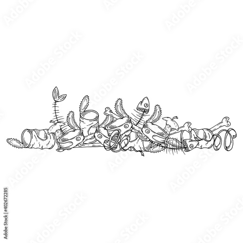 Pile of unsorted garbage. Garbage dump vector.