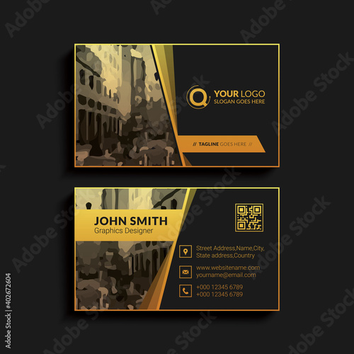 Creative business card design. Luxury vector business card template. Premium letter logo with golden design. Elegant corporate identity.