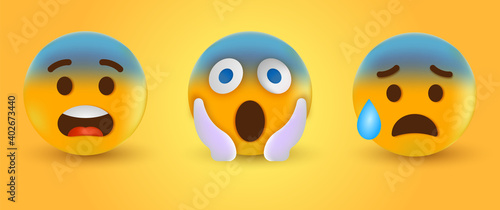 3d Face Screaming in Fear, Fearful emoji, Anxious Face with cold Sweat, Surprised, Scared emoticon