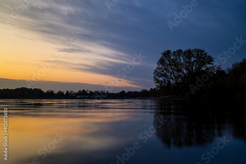 View of scenic sunset above Jarun lake, Zagreb, Croatia. photo