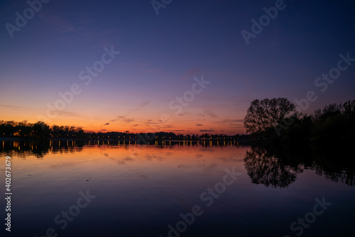 View of scenic sunset above Jarun lake, Zagreb, Croatia. photo