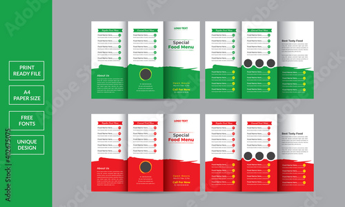 Food trifold brochure design,A4 food menu Design Template.