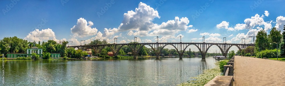 Dnieper river and  embankment of Dnipro in Ukraine