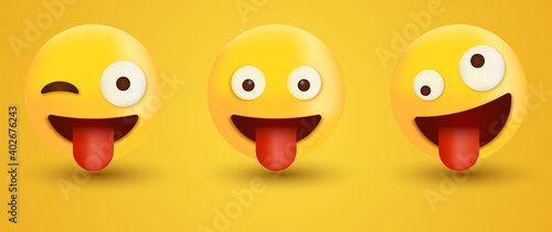 emoticon Face with Stuck Out Tongue, Squinting eyes with Tongue,  Tightly-Closed Eyes, 3d Winking emoji, Crazy character