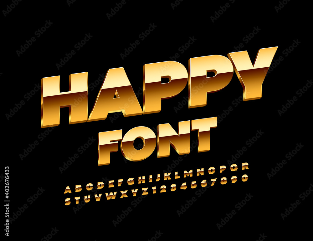 Vector Happy Font. Gold Elite Alphabet. Set of Luxury Letters and ...