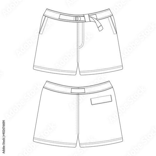 Template belted swim short vector illustration flat design outline clothing