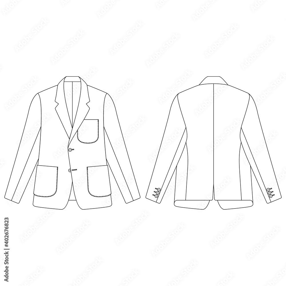 Template patch pockets blazer vector illustration flat design outline  clothing Stock Vector | Adobe Stock