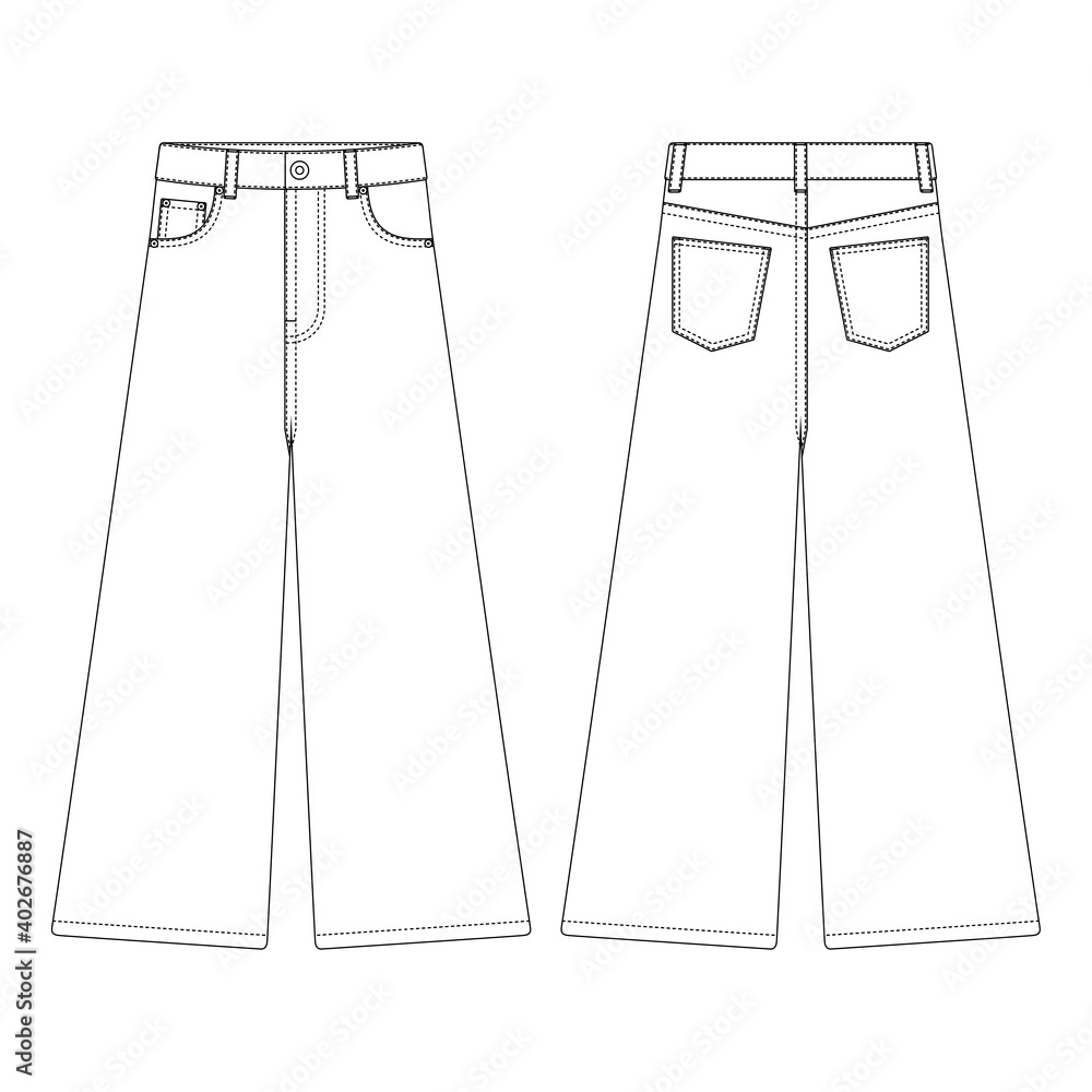Template Regular Fit Cropped Jeans Vector Illustration Flat Design