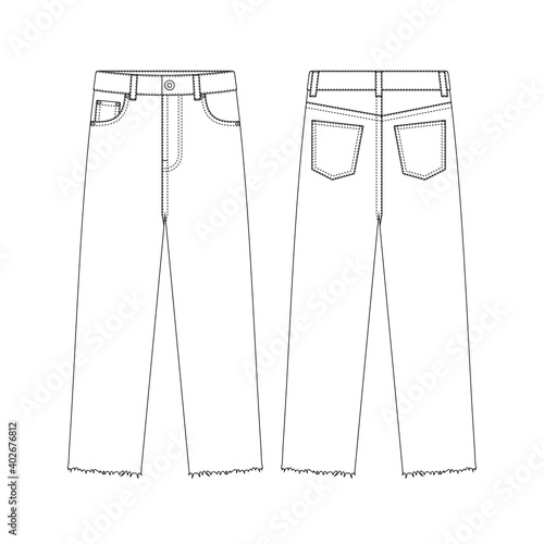 Template regular fit cropped jeans vector illustration flat design outline clothing
