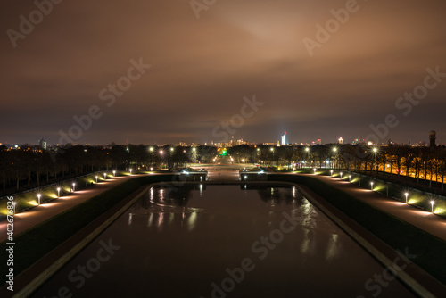 View from the Monument to the Battle of the Nations at night at the skyline of Leipzig at night © DZiegler