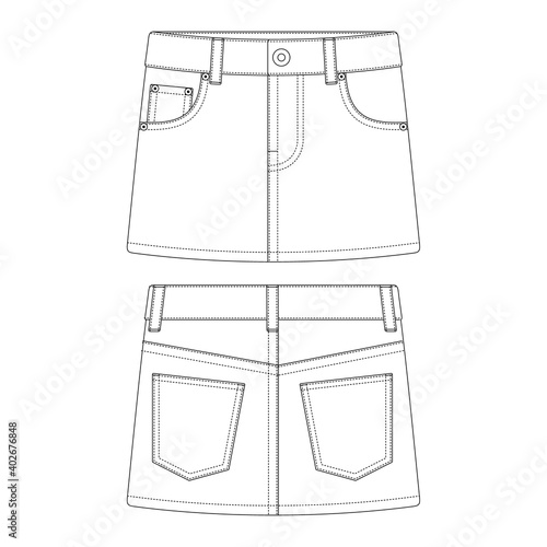 Template mini skirt jeans vector illustration flat design outline clothing